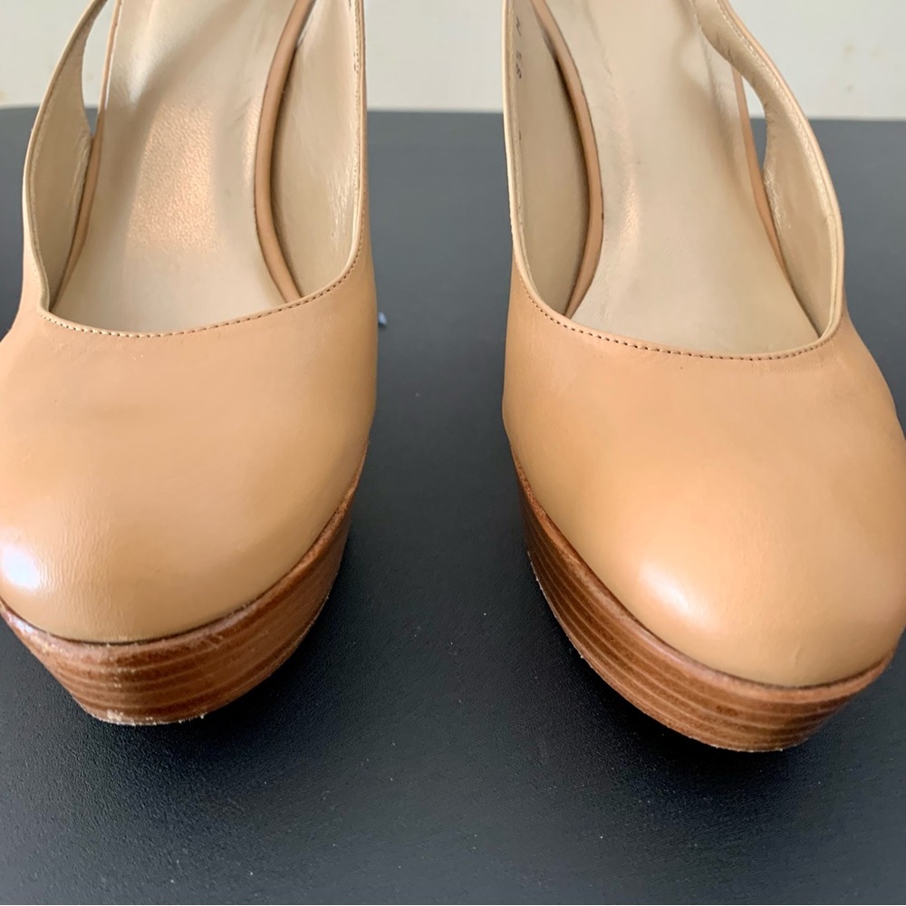 Stuart Weitzman Almond Butter Leather Platform Slingback Heels - Picture 12 of 16